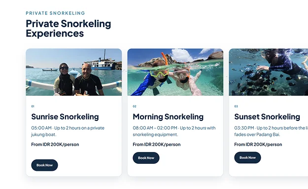 Tampilan website Bali Experience